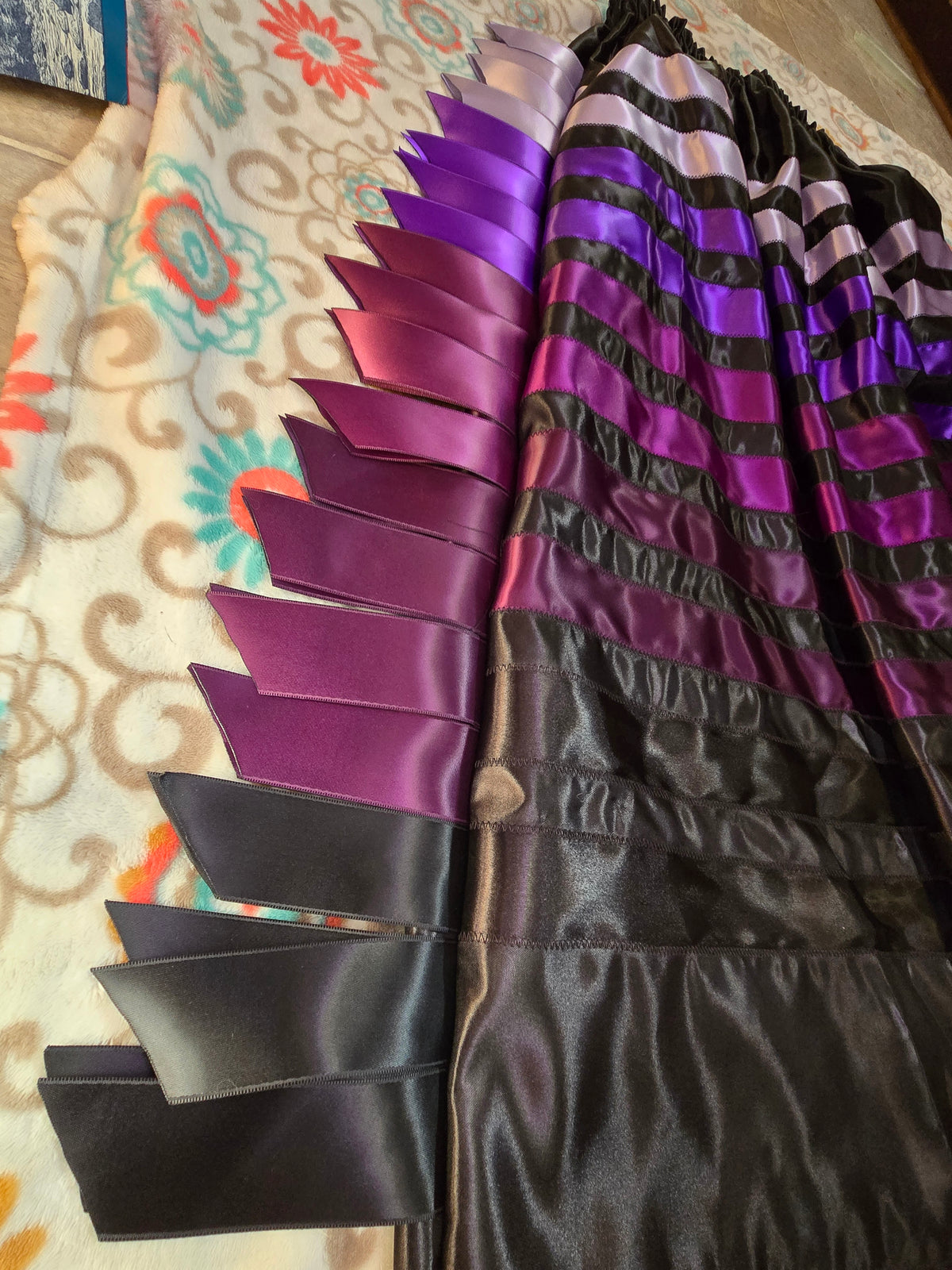 Purple Bridal Satin Ribbon Skirt with cascading ribbons