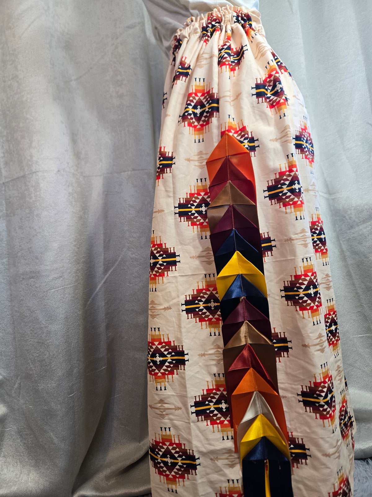 Colorful Tribal Patterned Ribbon Skirt with Arrows