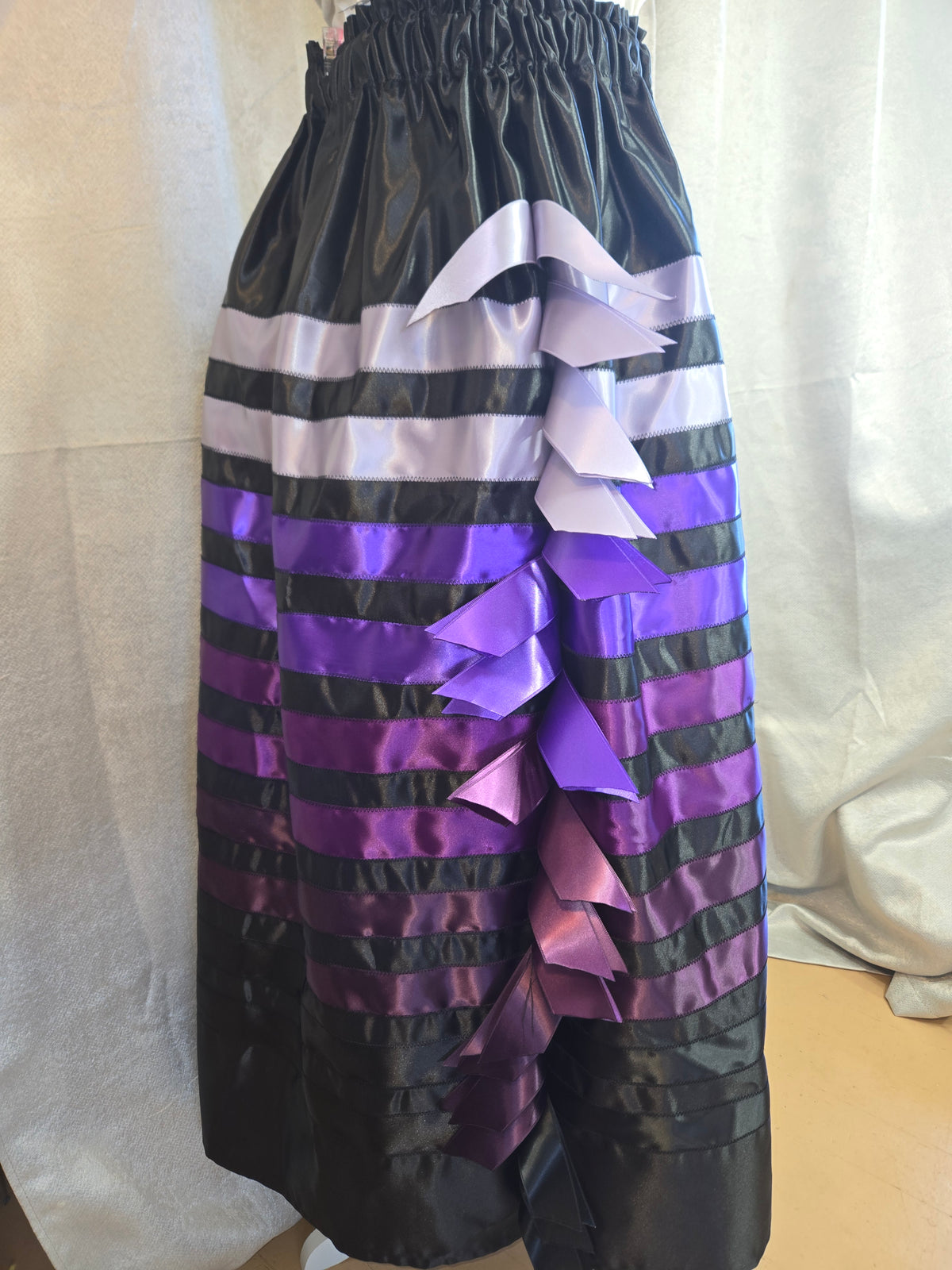 Purple Bridal Satin Ribbon Skirt with cascading ribbons