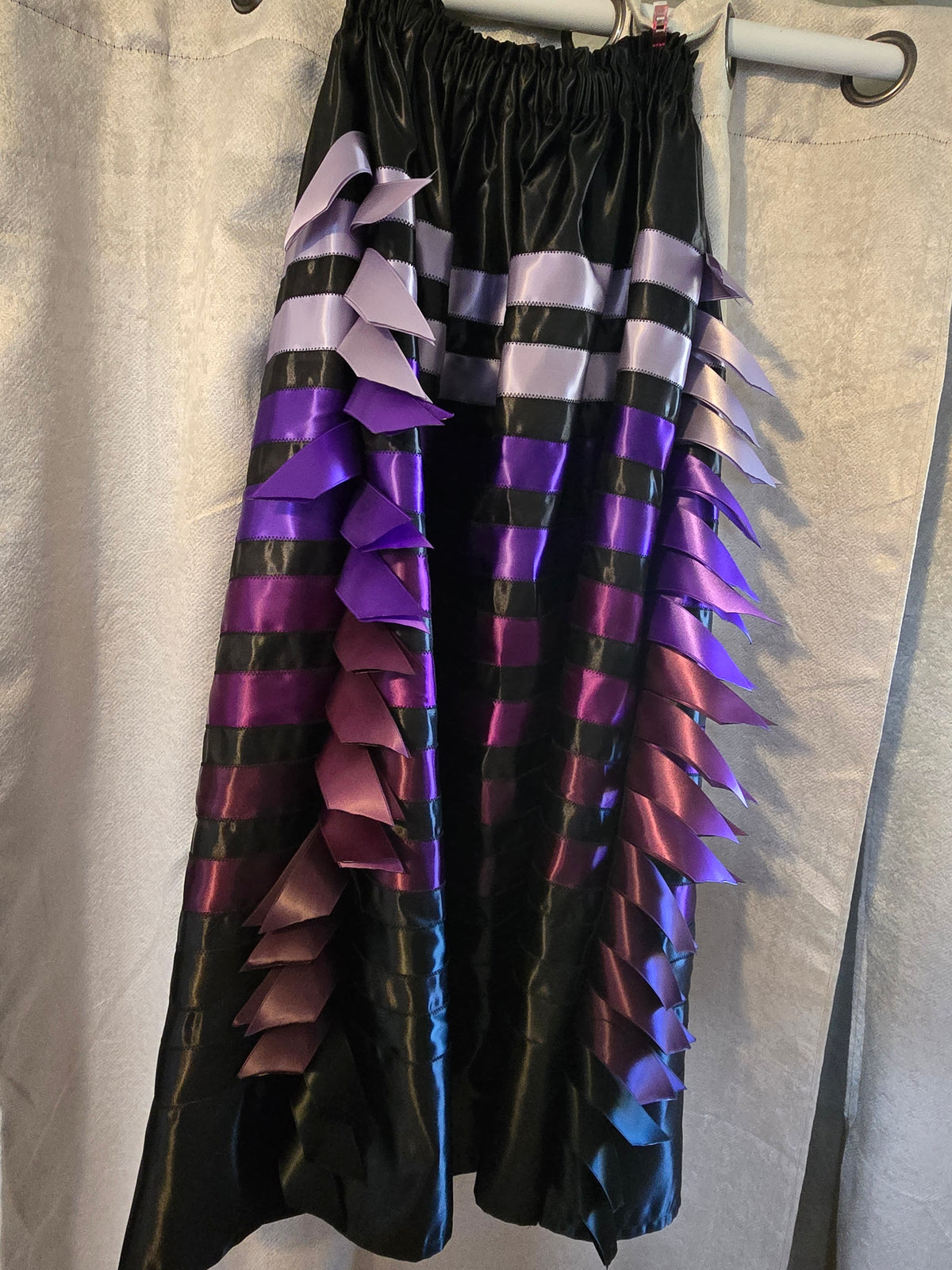 Purple Bridal Satin Ribbon Skirt with cascading ribbons
