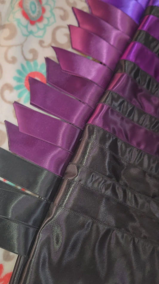 Purple Bridal Satin Ribbon Skirt with cascading ribbons