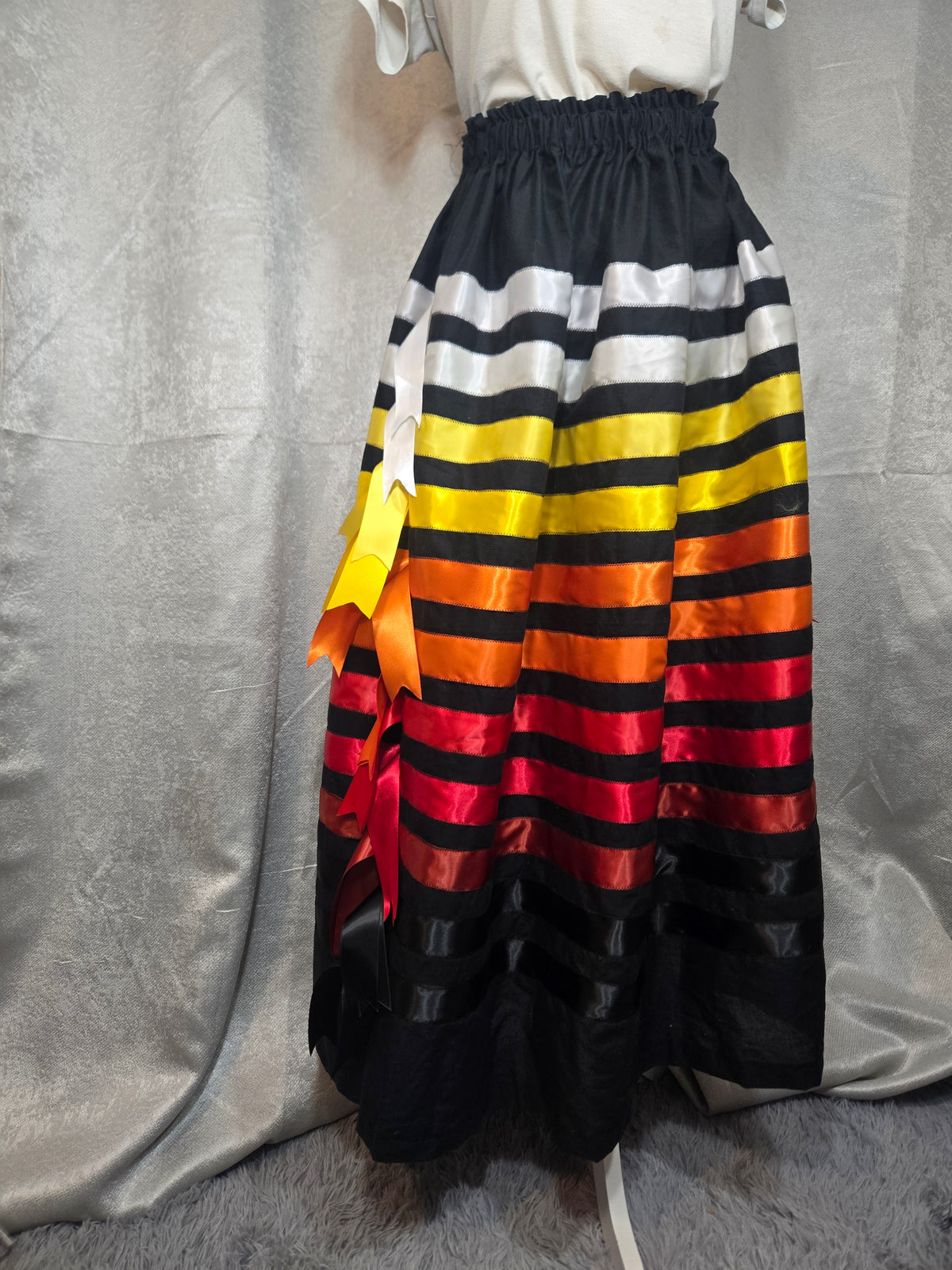 Colorful Sunfire Ribbon Skirt with cascading ribbons