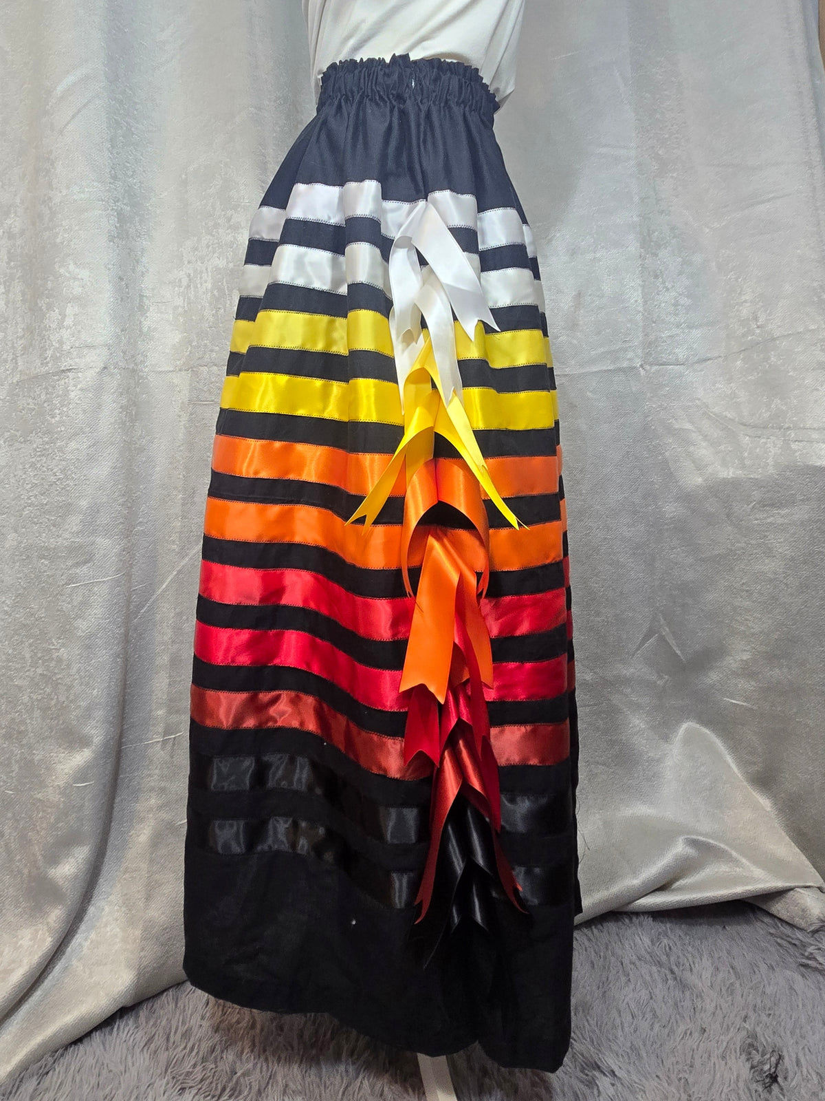 Colorful Sunfire Ribbon Skirt with cascading ribbons