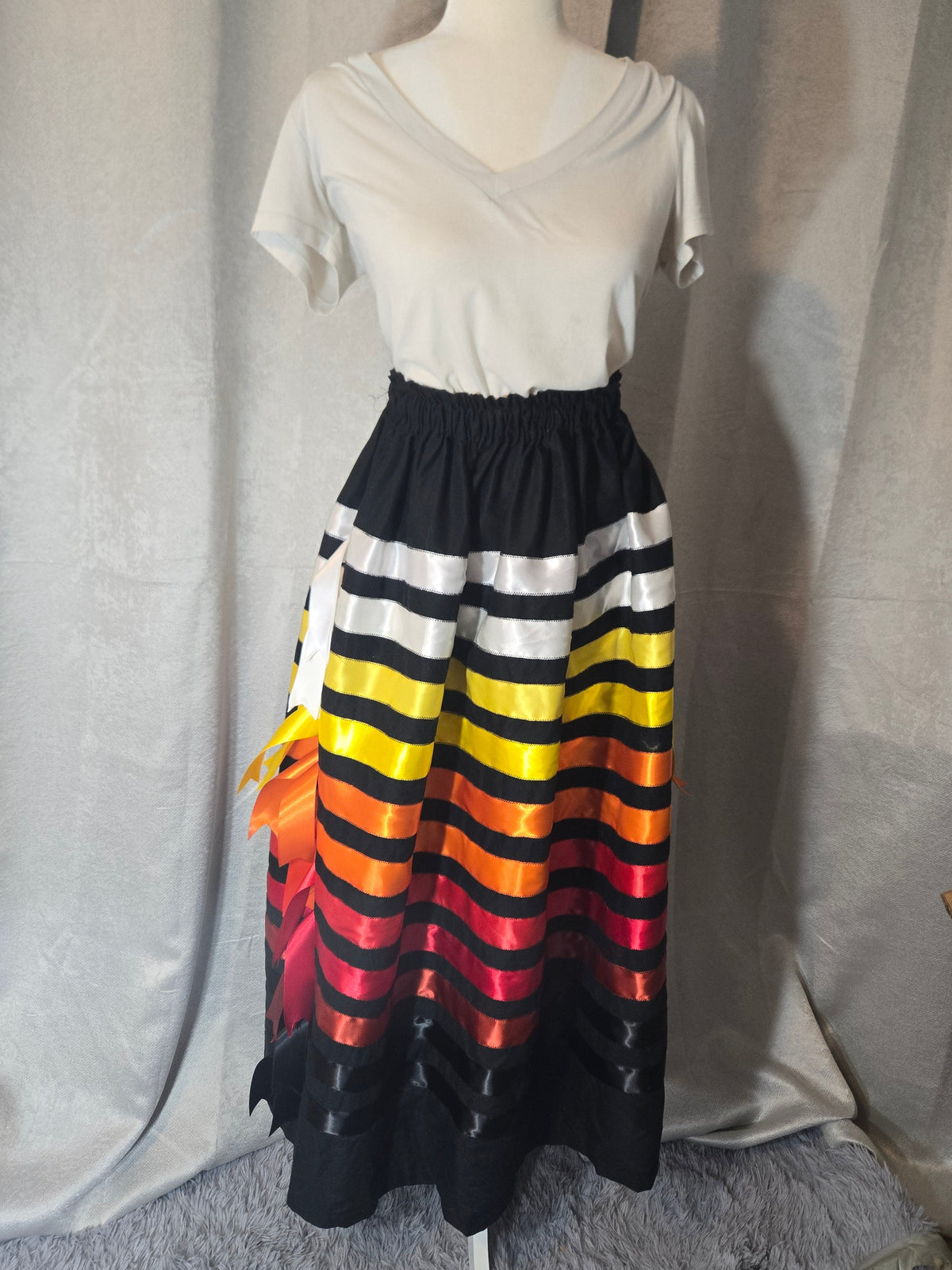 Colorful Sunfire Ribbon Skirt with cascading ribbons