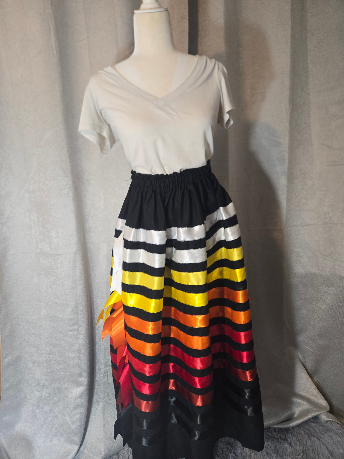 Colorful Sunfire Ribbon Skirt with cascading ribbons