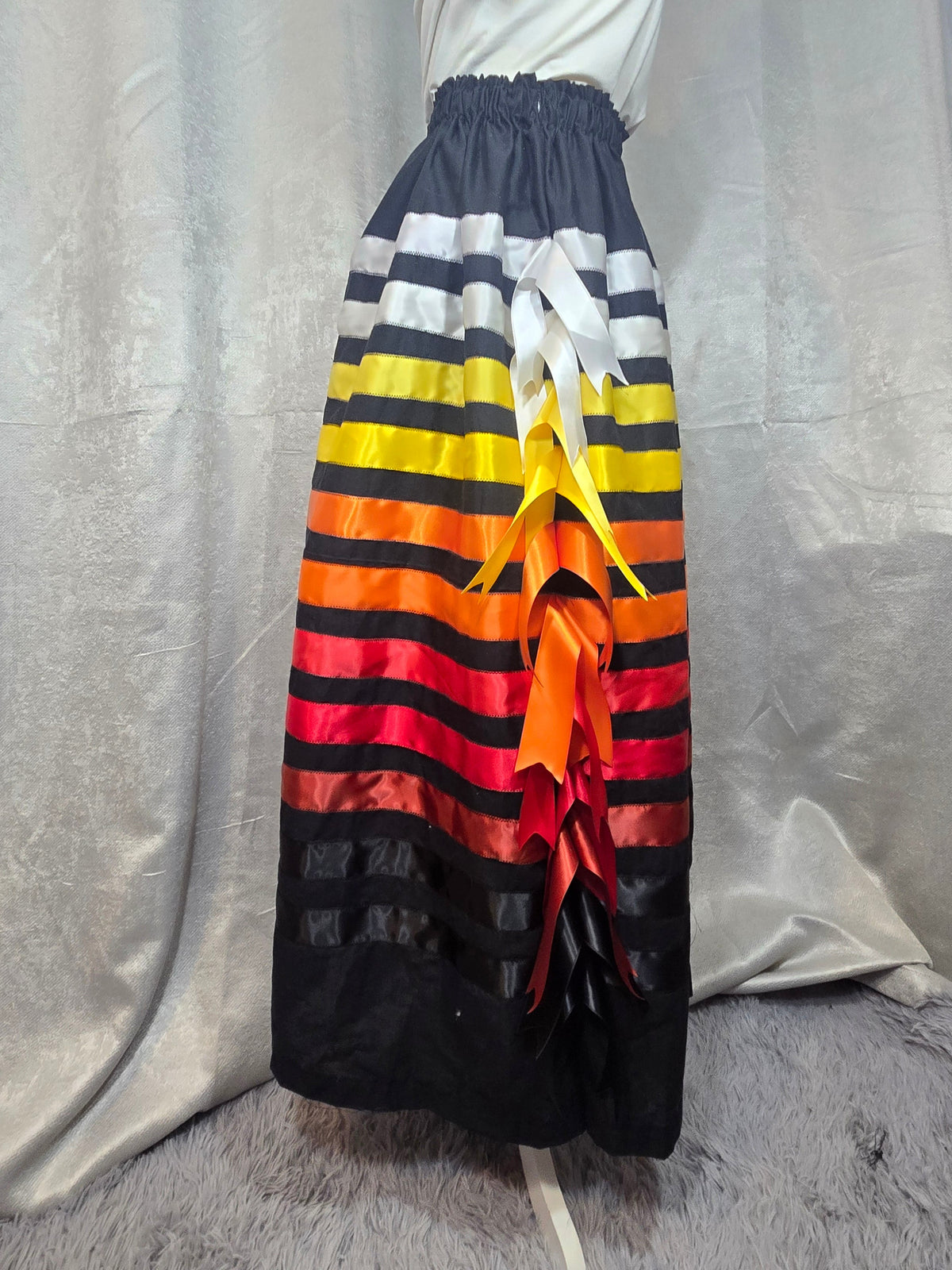 Colorful Sunfire Ribbon Skirt with cascading ribbons