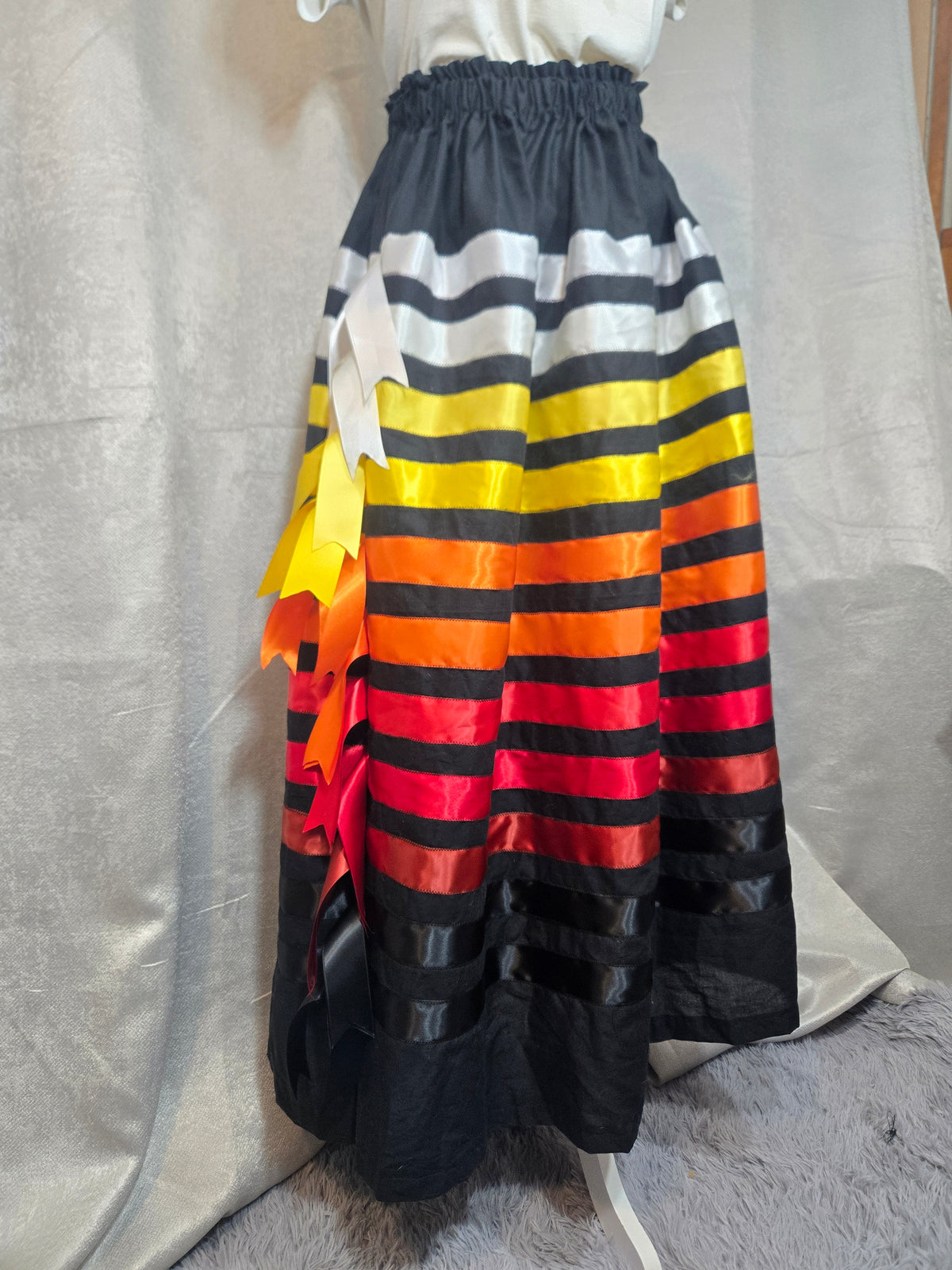 Colorful Sunfire Ribbon Skirt with cascading ribbons