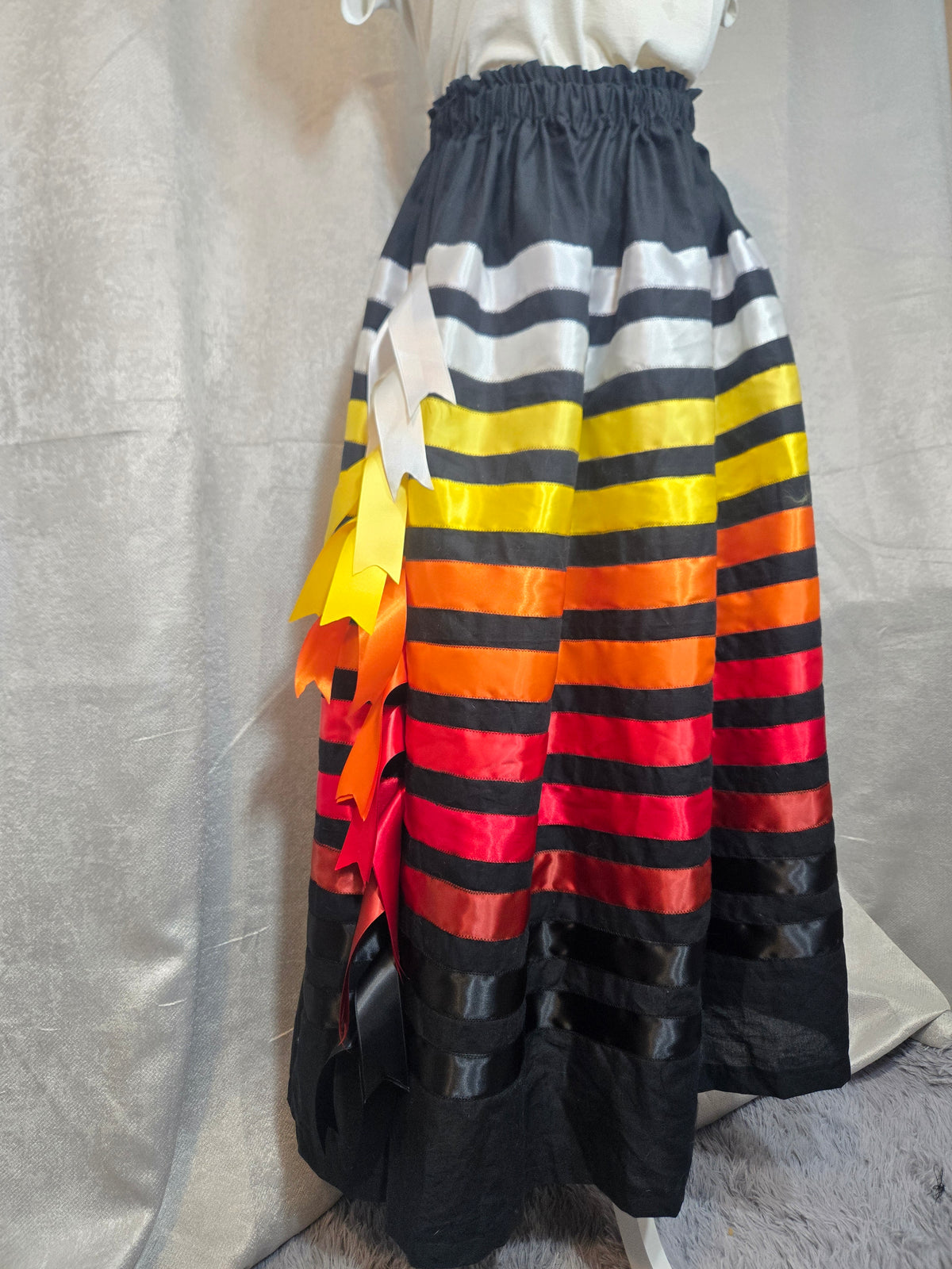 Colorful Sunfire Ribbon Skirt with cascading ribbons