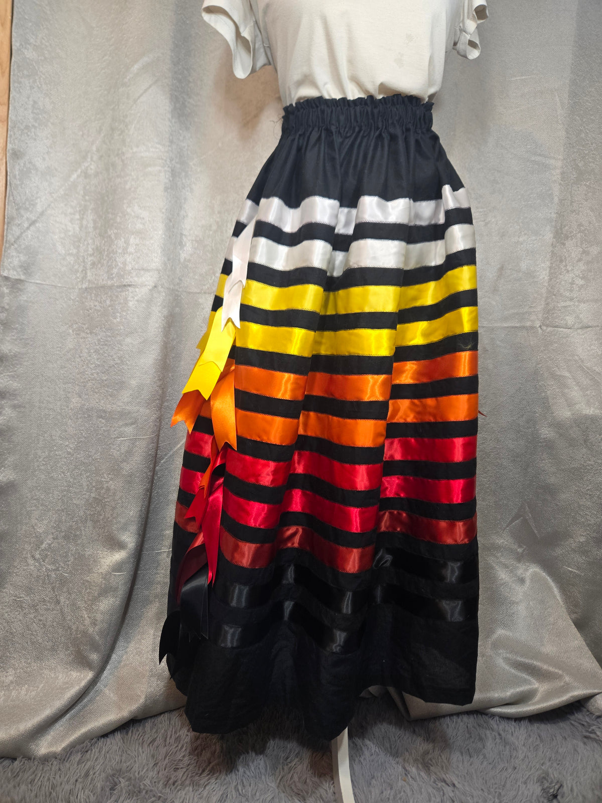 Colorful Sunfire Ribbon Skirt with cascading ribbons